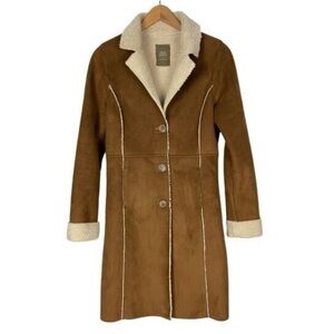 Vintage Faux Suede Sherpa Lined Penny Coat Size XS